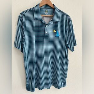 Chubbies Polo Men’s Large Blue Striped Dinosaur 3 Button Collard Stretch